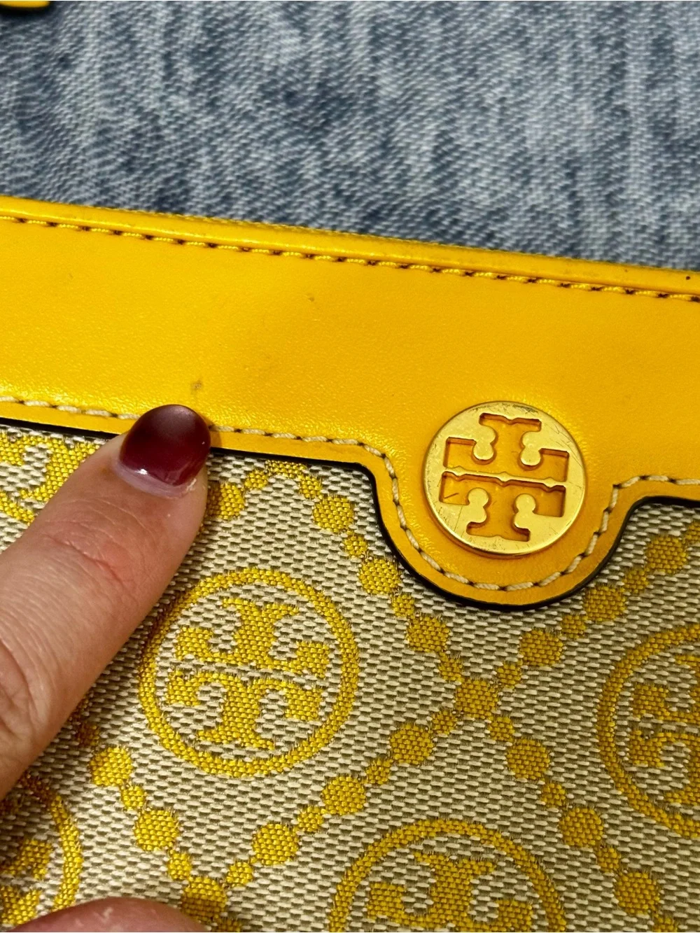 Tory Burch T Monogram Mini Yellow Tan Jacquard Crossbody